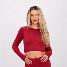 Load image into Gallery viewer, Elevation Seamless Long Sleeve Crop Top | Wine Red