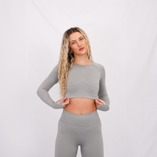 Load image into Gallery viewer, Elevation Seamless Long Sleeve Crop Top | Light Grey