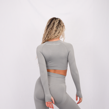 Load image into Gallery viewer, Elevation Seamless Long Sleeve Crop Top | Light Grey
