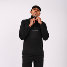 Load image into Gallery viewer, Man wearing a black long-sleeve shirt and pants with a logo on a white background
